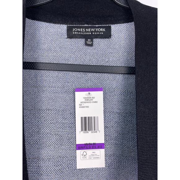 NWT Jones New York Blue and Black Striped Open Cardigan Sweater Size 2X - Picture 2 of 8